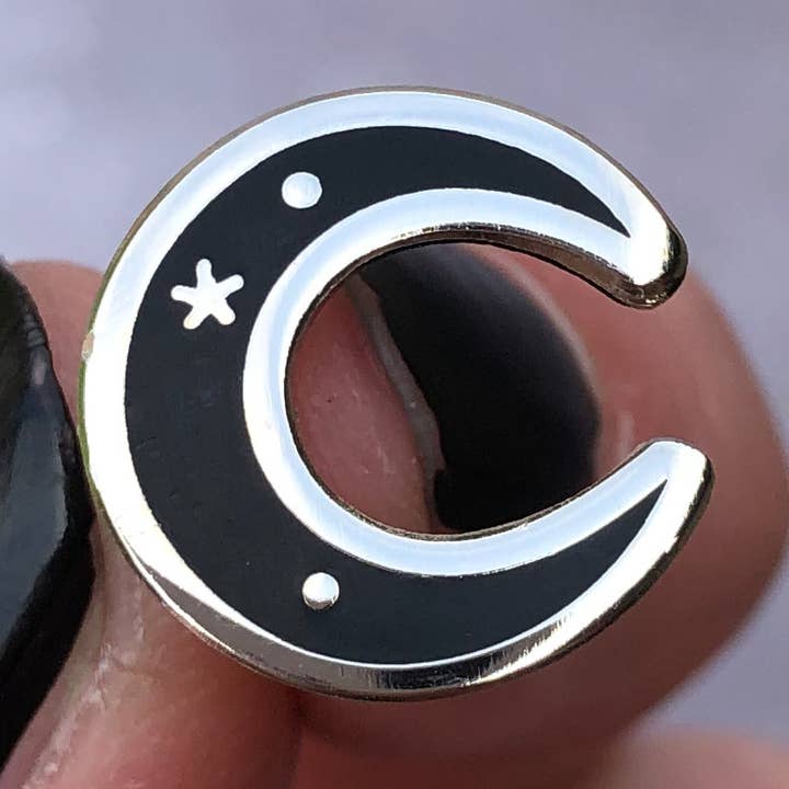 Mini moon pin badge, moon crescent pin for wholesale by Anita Ivancenko