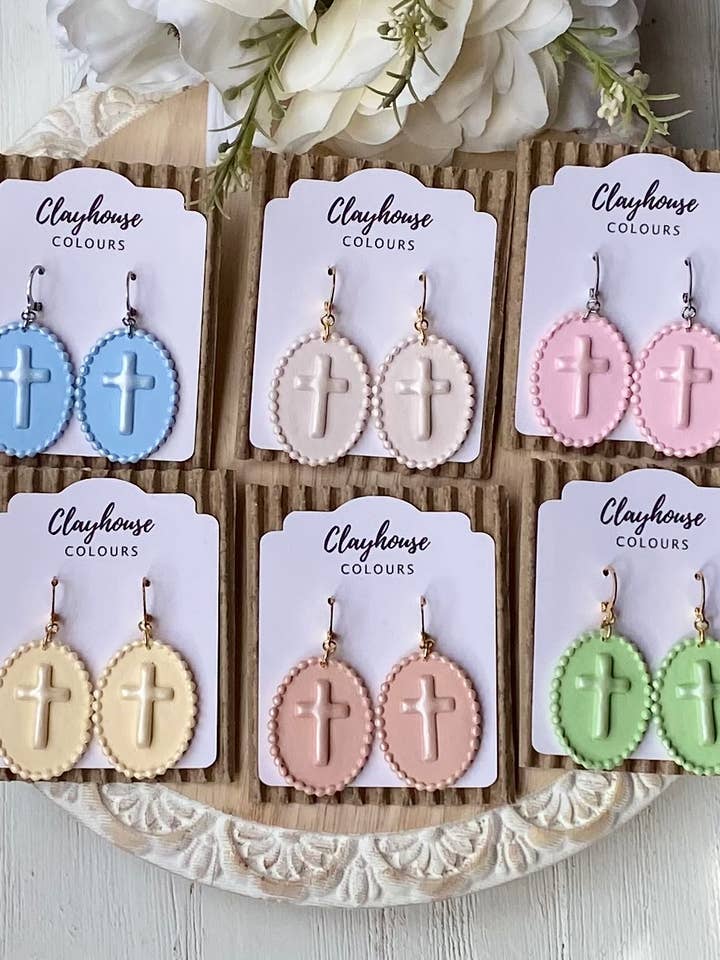 Bubble Cross Earrings for wholesale by Clayhouse Colours