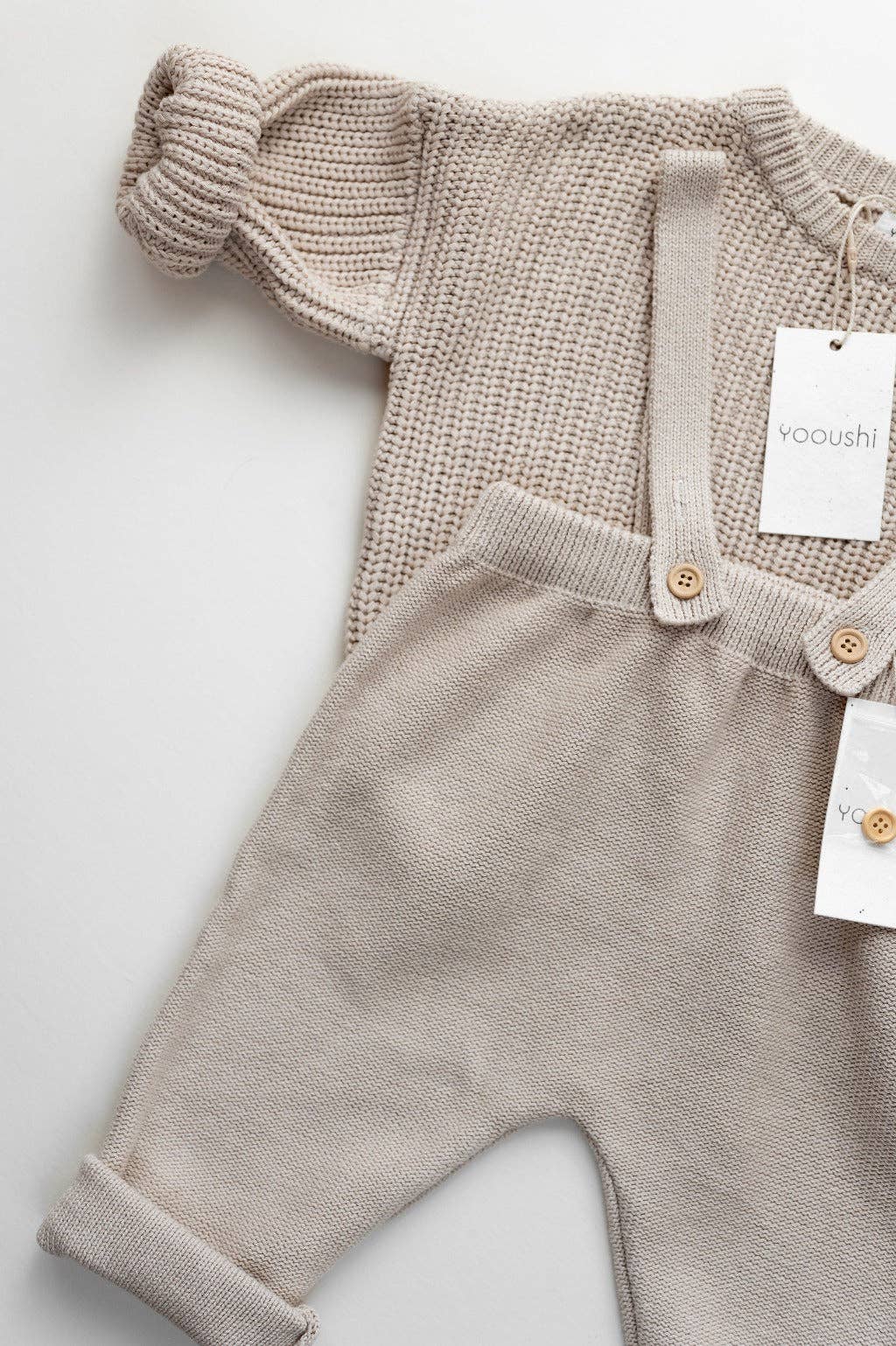 Yooushi - Vente Salopette – bébé - Pantalon à bretelles tricoté motif champignon8