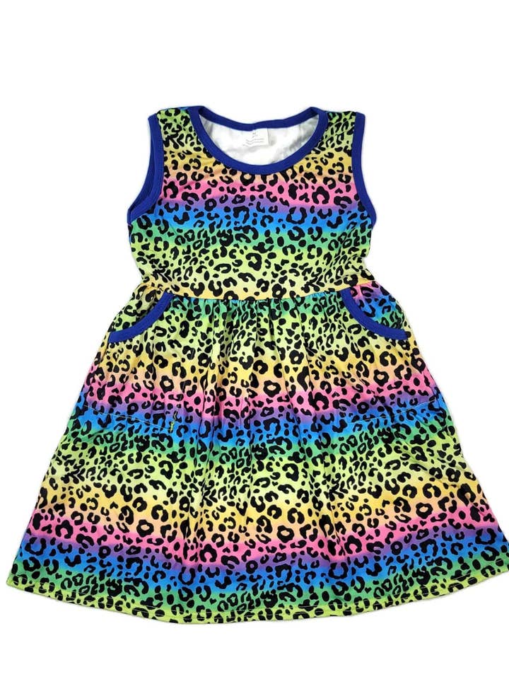 Neon Leopard Pocket Milk Silk Tank Dress for wholesale by Great Lakes Kids Apparel
