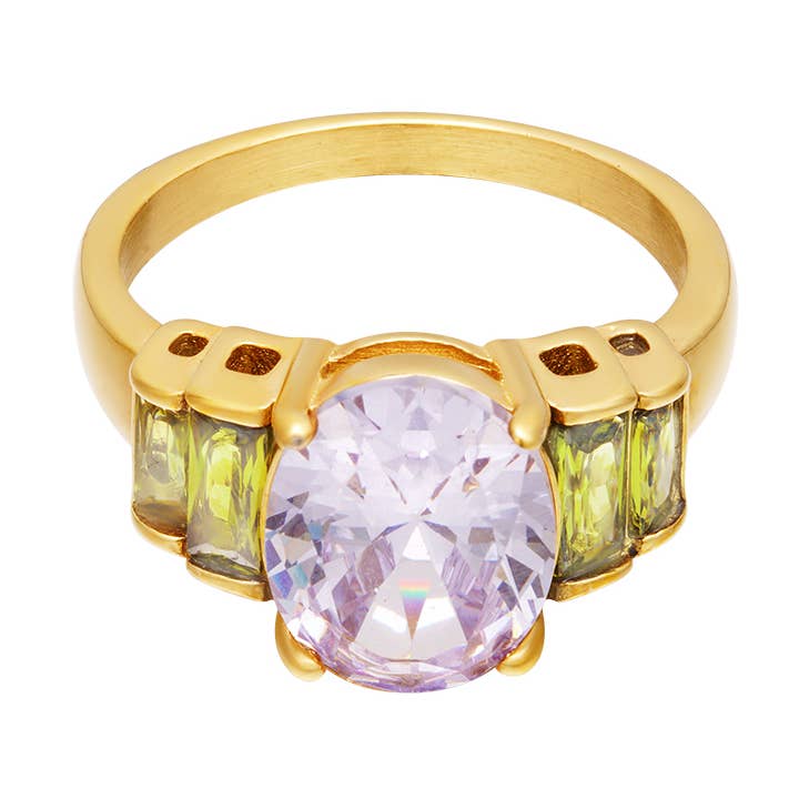 Bague tendance avec grande pierre ronde en zircone pour la vente par SHINE BUY
