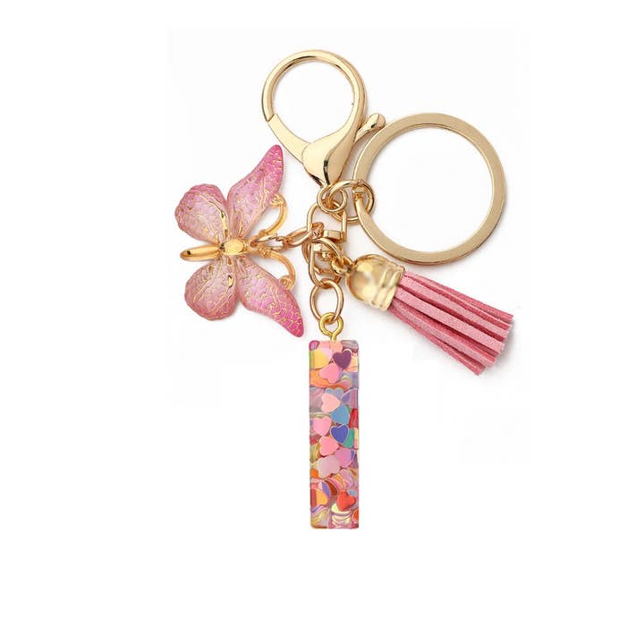 ACCITY - Wholesale Keychain - Women's - Glitter Resin Letter Butterfly Keychain_CWMM68668