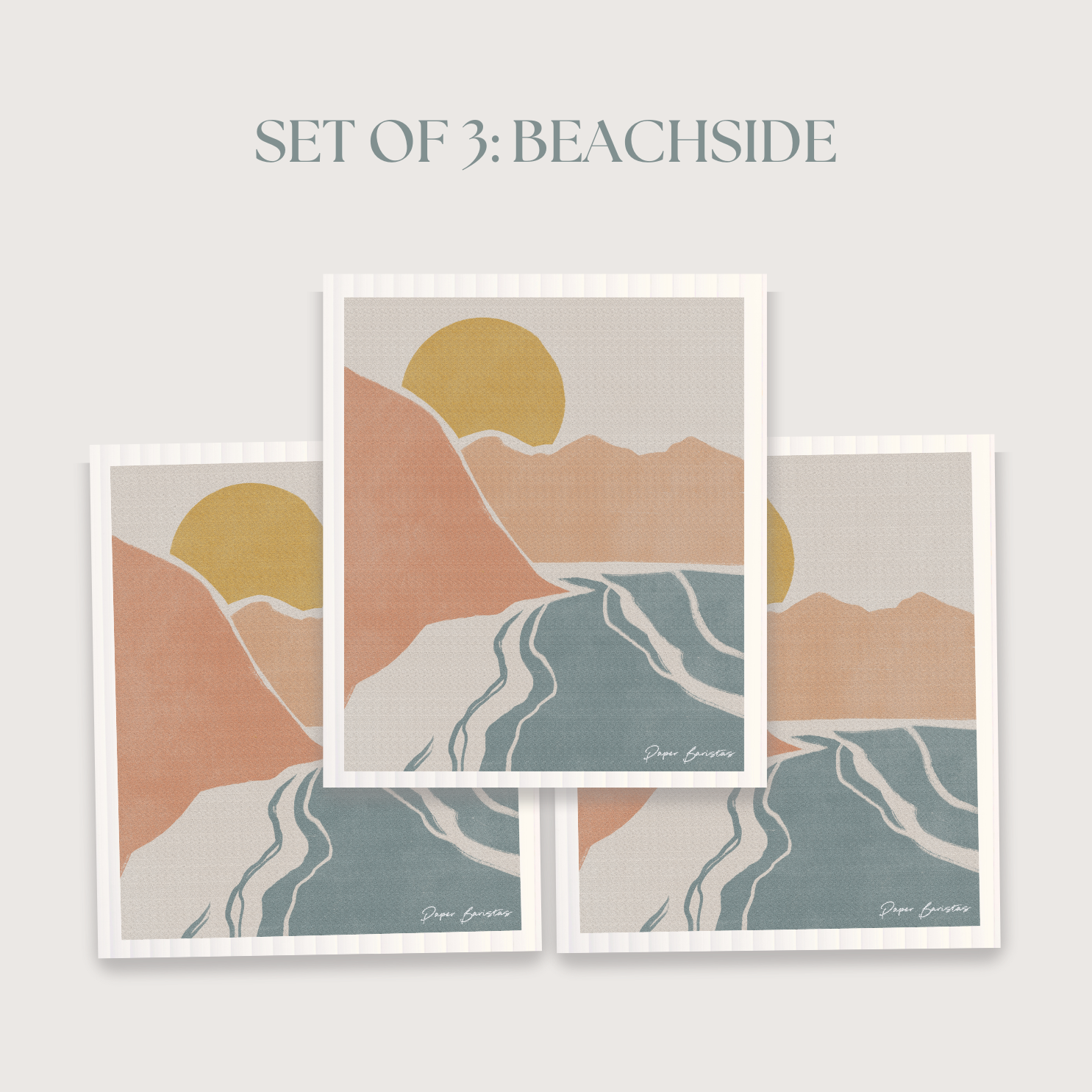 Paper Baristas - Wholesale Dishcloth - Set of 3 Swedish Dishcloth: Landscape Line Beach1