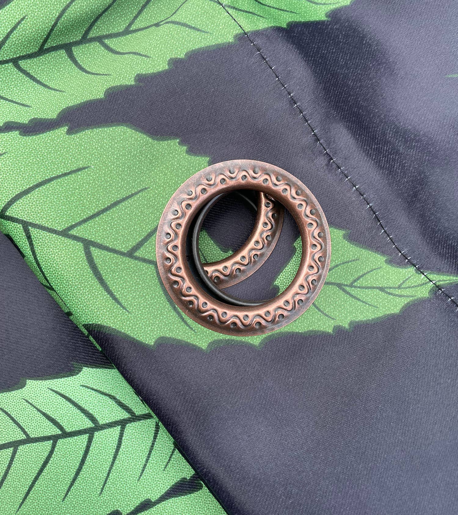 home mart goods – wholesale Curtain – Blackout Grommet Window Curtain Set Black Green Leaf1