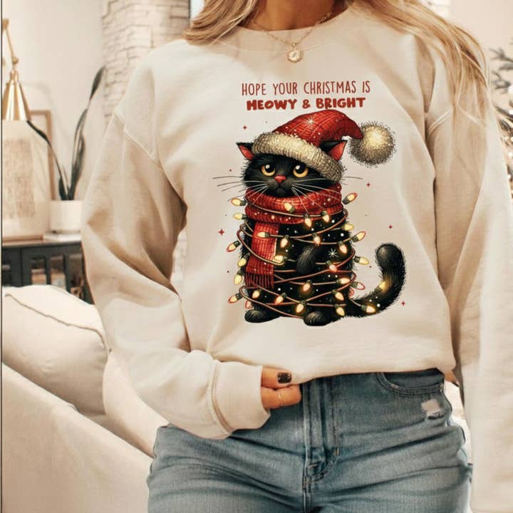 J'espère que votre Noël sera miaou et lumineux Sweat-shirt de Noël - Pull de Noël pour la vente par Madi Moosh