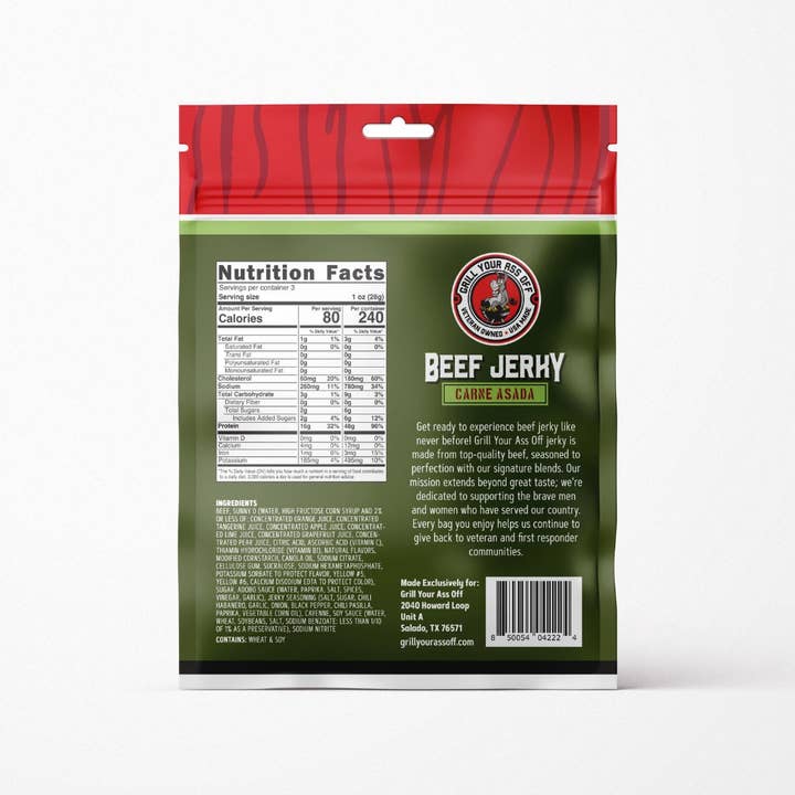 Grill Your Ass Off - Spices, Rubs, Seasonings, Sauces, Jerky - Wholesale Jerky - Carne Asada Beef Jerky 3oz Meat Snack | Zesty Street Flavor1