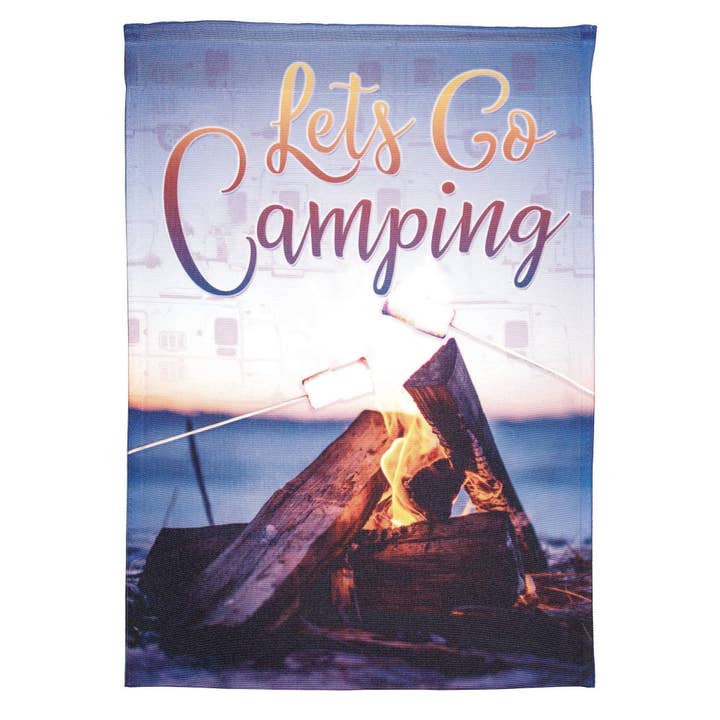 LET'S GO CAMPING IMPRIMÉ DRAPEAU DE JARDIN pour la vente par Cottage Garden