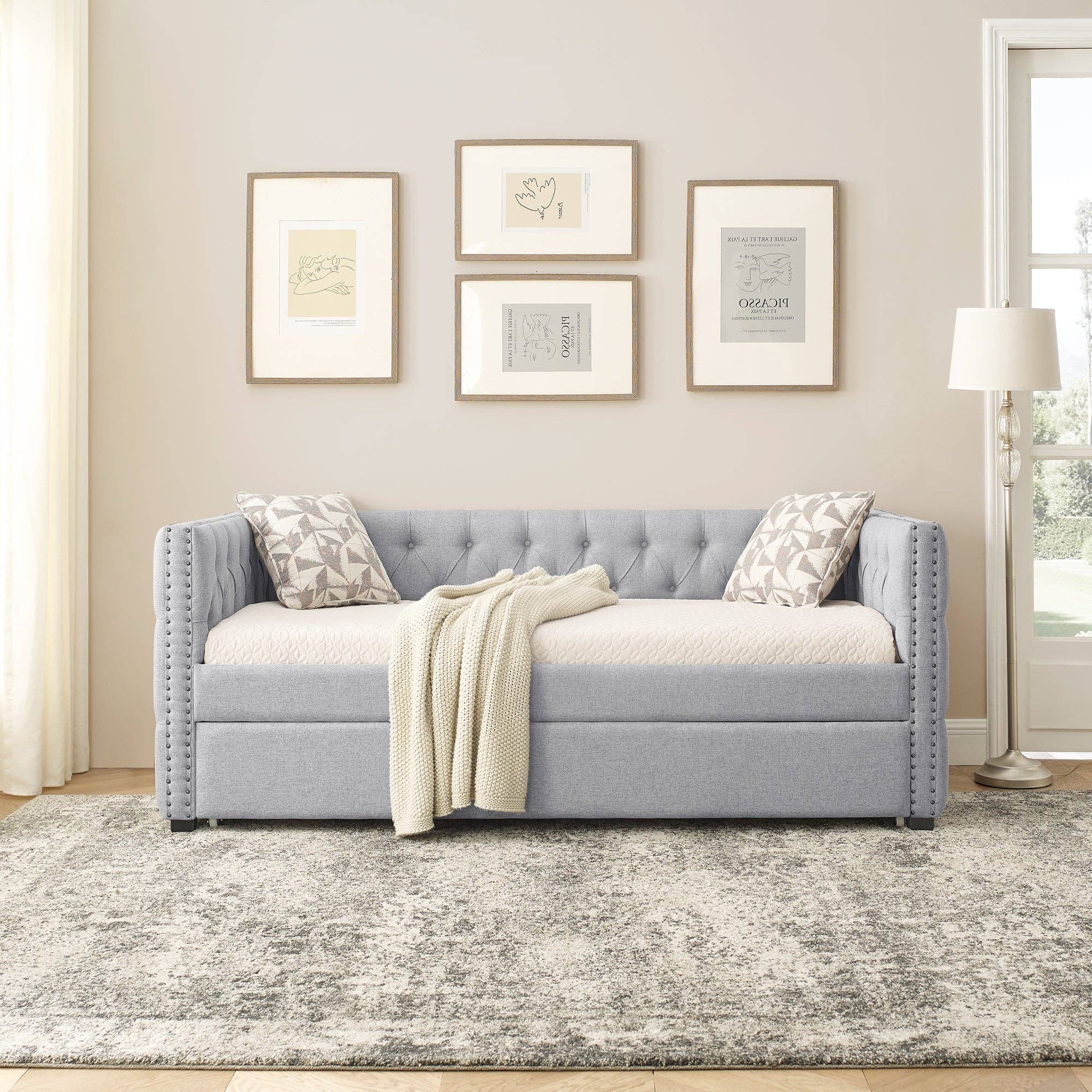 39F Inc. - Wholesale Sofa - Grey Upholstered Twin Daybed with Tufted Trundle Bed2