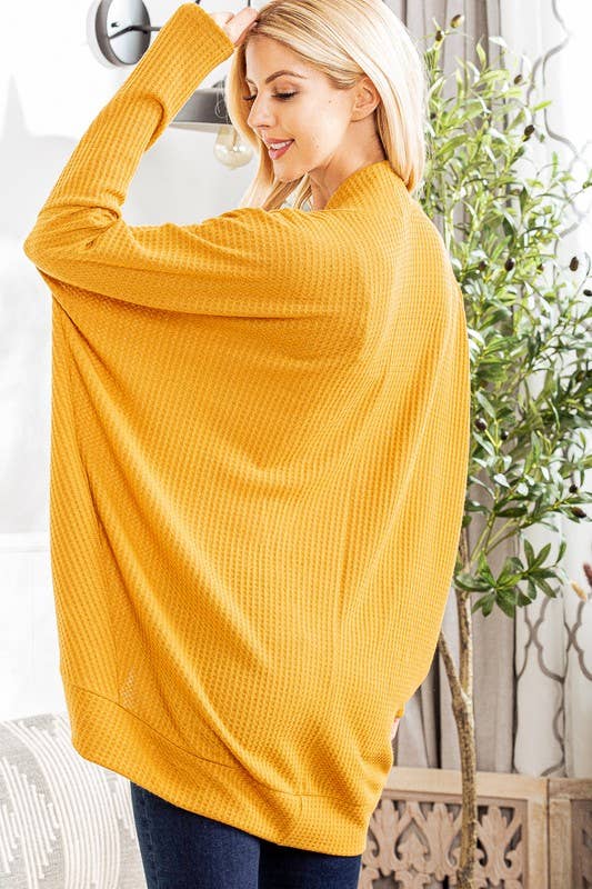 HEIMISH - Wholesale Cardigan - Women's - SJ1107-11 WAFFLE SOLID HIGH LOW OPEN CARDIGAN8