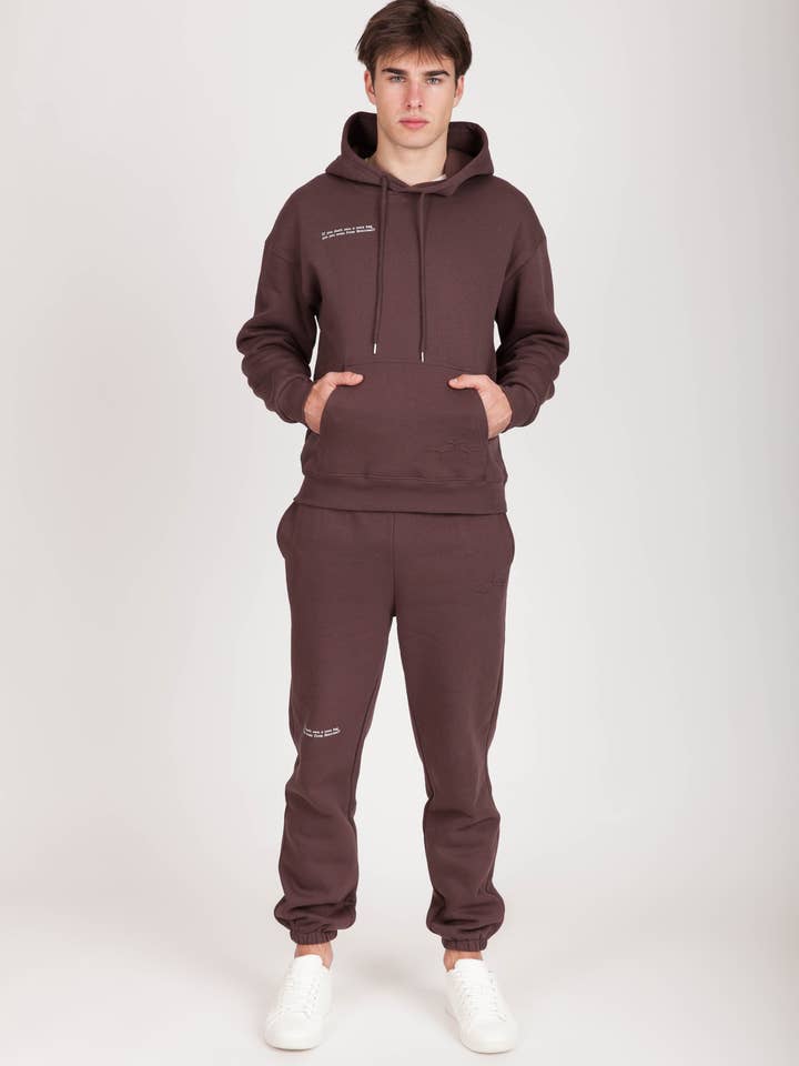 Hoodie pour homme "ES-TU MÊME DE MONTRÉAL" en Espresso pour la vente par Lazypants