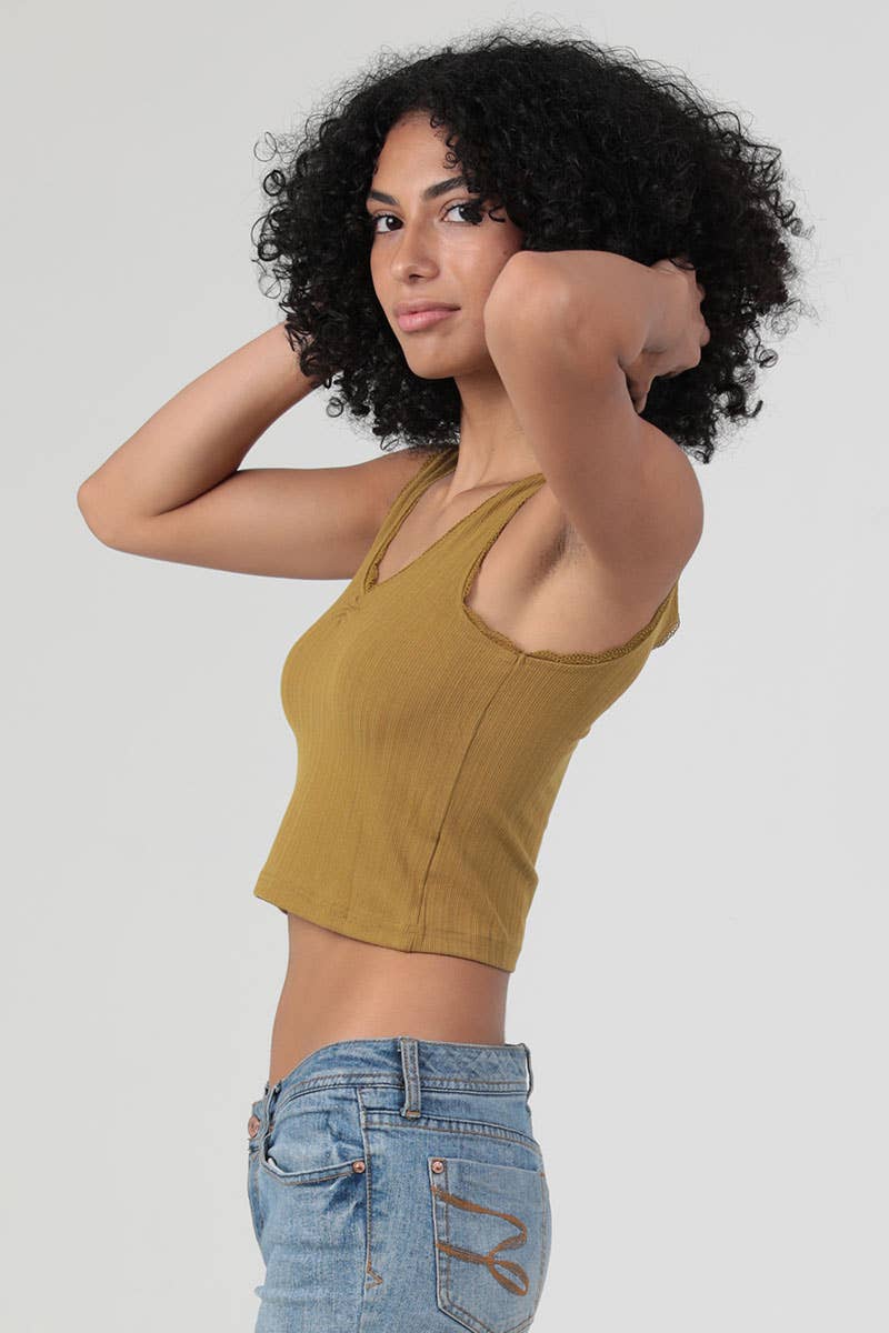 ANGIE - Vente Débardeur – femme - DÉBARDEUR EN TRICOT CÔTELÉ À BORDURE EN DENTELLE X2EA0-ASIS13