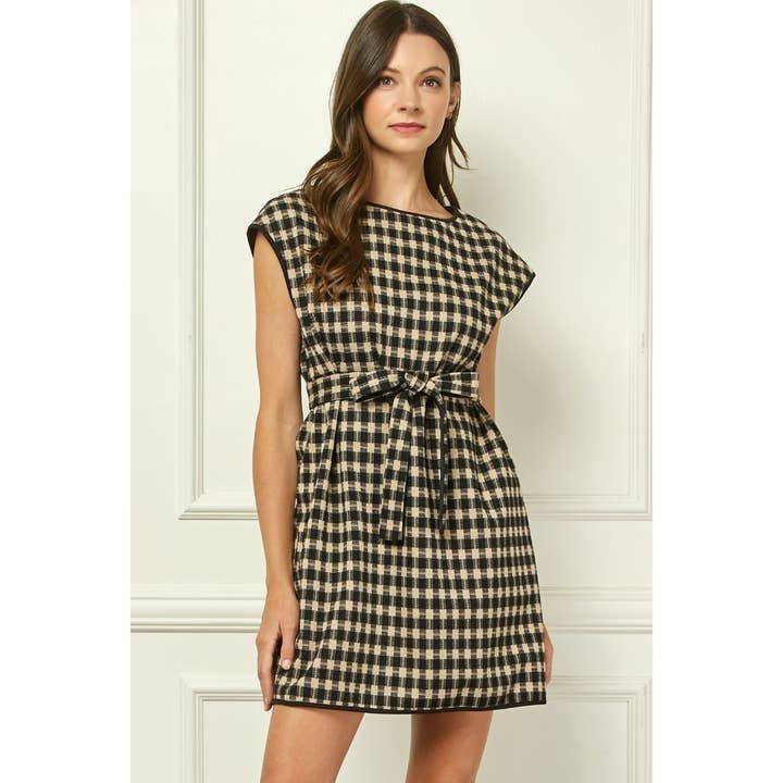 Checker Knit Belted Mni Dress for wholesale by Veveret