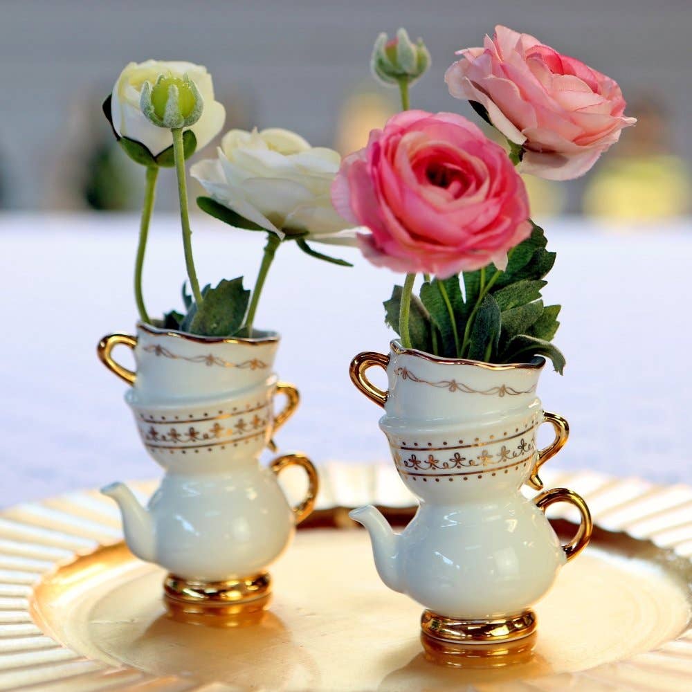 Kate Aspen - Wholesale Vase - Tea Time Whimsy Ceramic Bud Vase (Set of 2)3