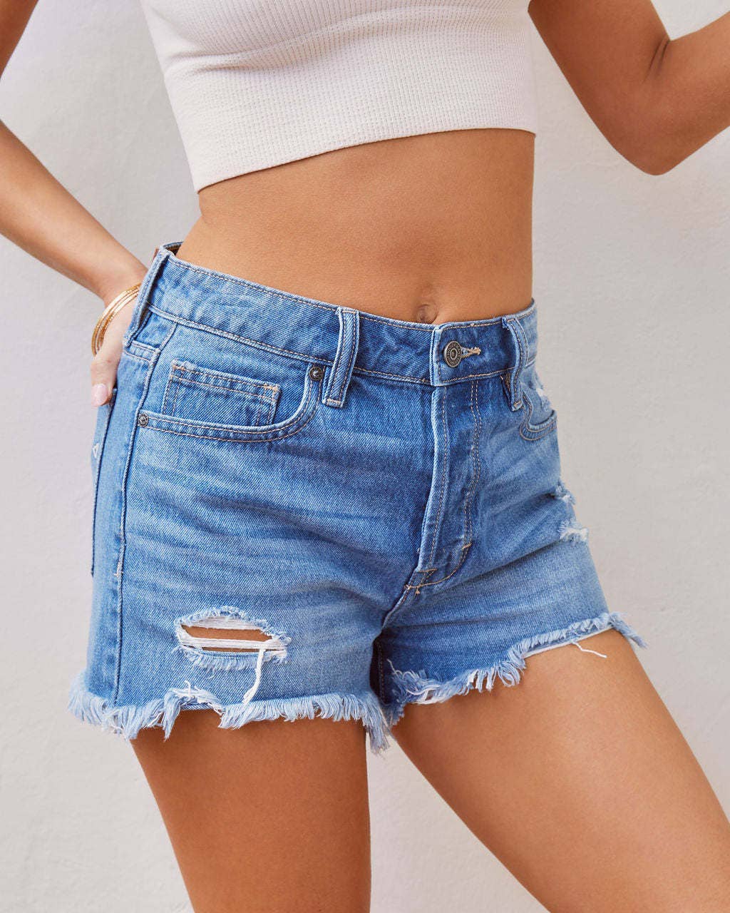 Sweetkama - Wholesale Shorts - Women's - Ladies Distressed High Waist Denim Shorts SKS26513