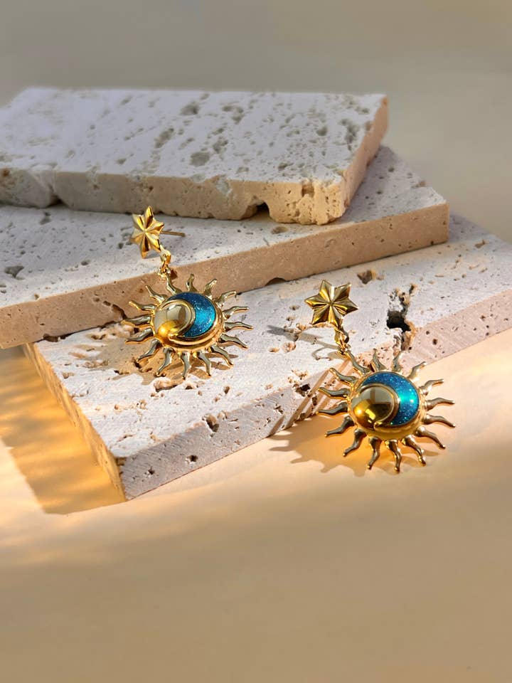 Sun Enamel Drop Earring in Steel for wholesale by COSMOS