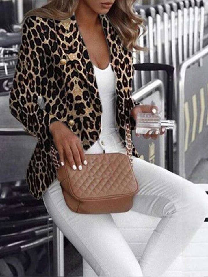 Blazer à manches longues imprimé léopard pour la vente par Fashion Combination