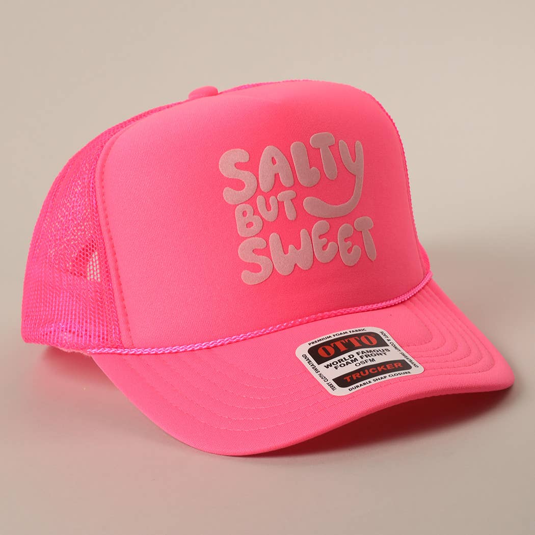 Fashion City - Wholesale Trucker Hat - Unisex - Salty But Sweet Text Logo Printed Mesh Back Trucker Hat14