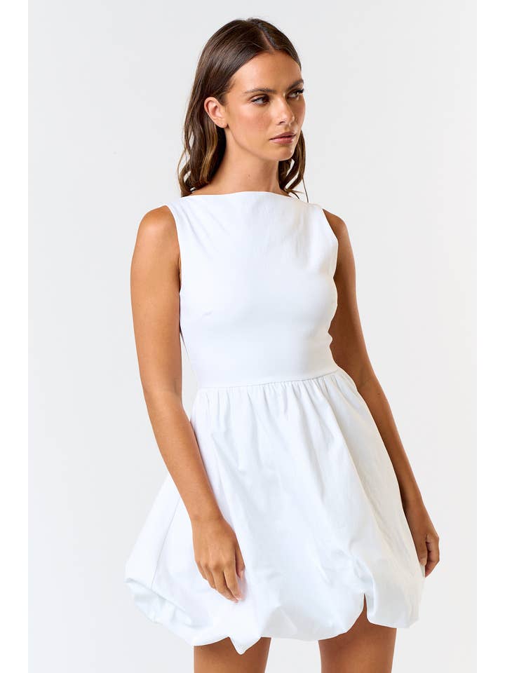 Blue Blush - Wholesale Dress - Women's - BD24799 BUBBLE HEM BOAT NECK MINI DRESS