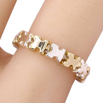 0011 PREMIERE – Anel de banda por atacado – FR5031 Puzzles de Autismo de 2 tons Mais Peças Anel Elástico de Metal1