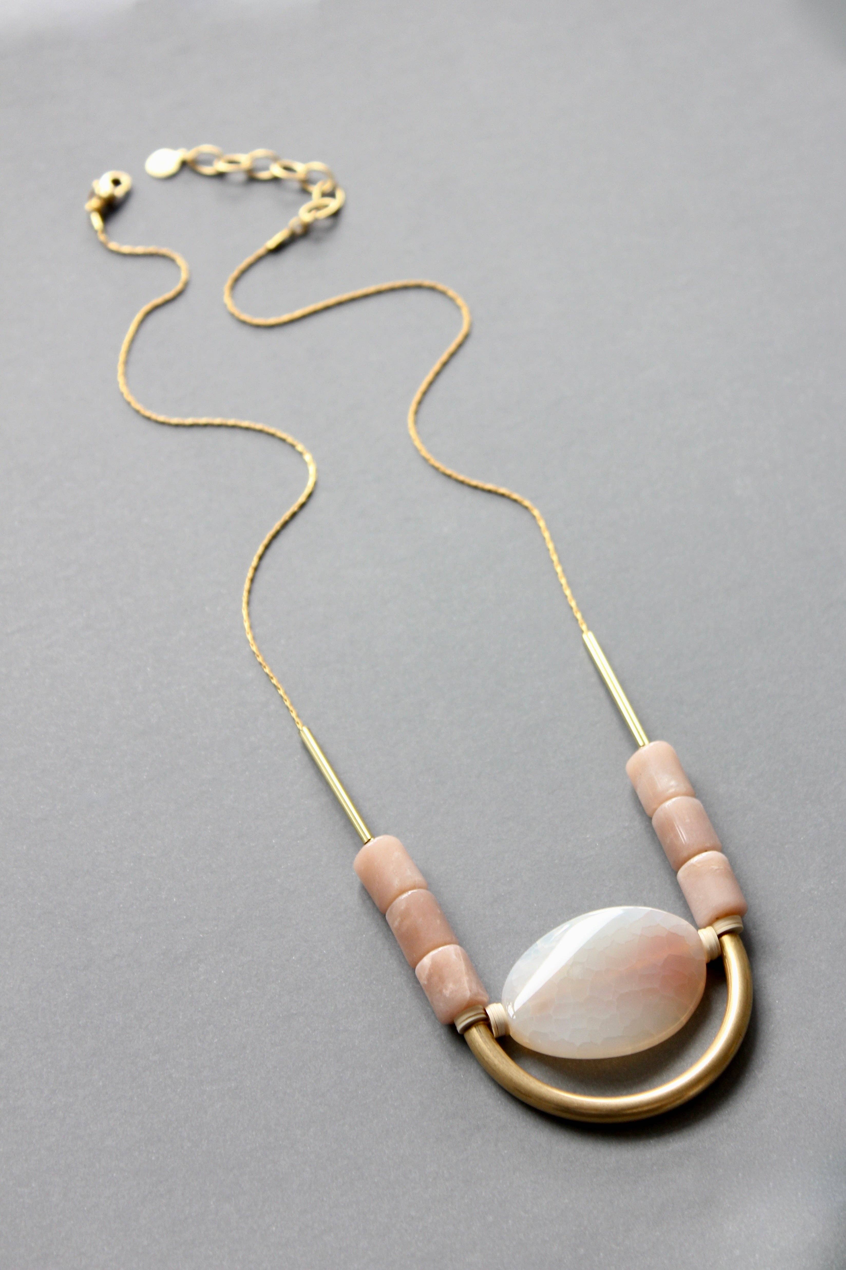 David Aubrey Jewelry - Wholesale Pendant/Charm Necklace - ISL222 Peach monstone and agate geometric necklace3
