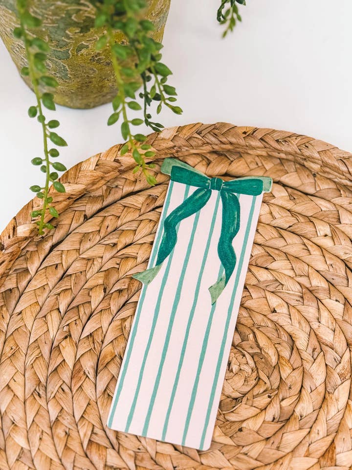 Marcapáginas con lazo verde a rayas para venta al por mayor de Powered By Daisies