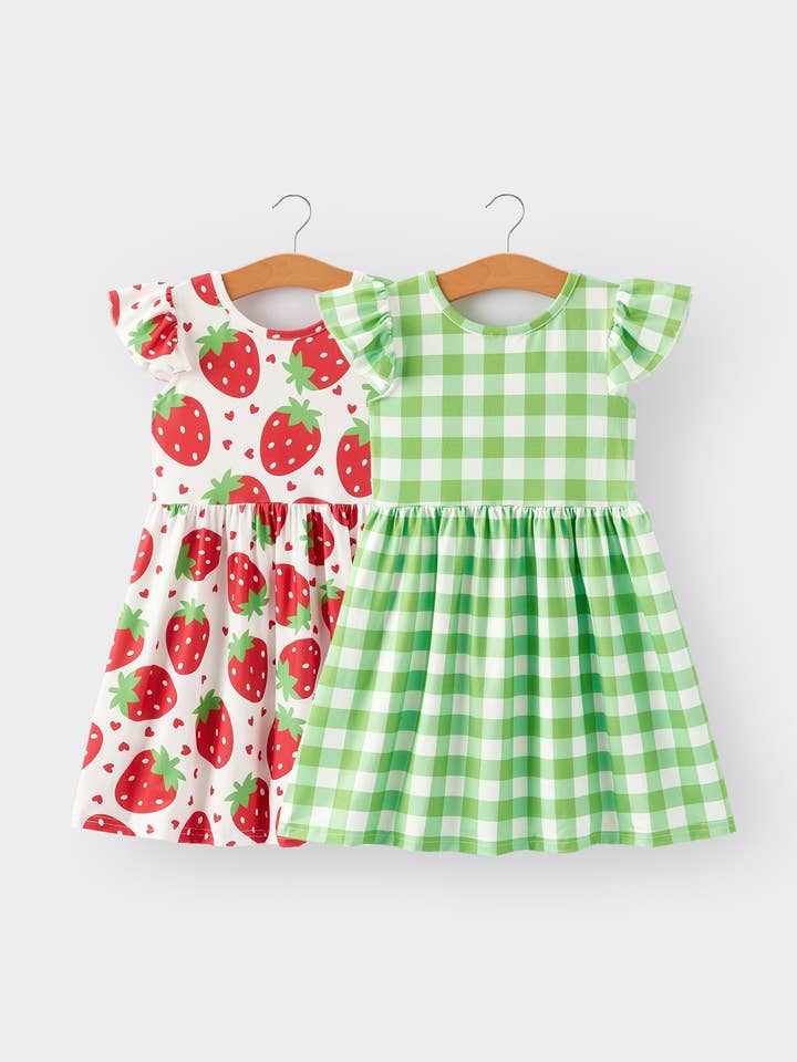 Rylee Faith Designs - Wholesale Dress - Kids - Girls Strawberry Plaid Print Dress 2-piece Set