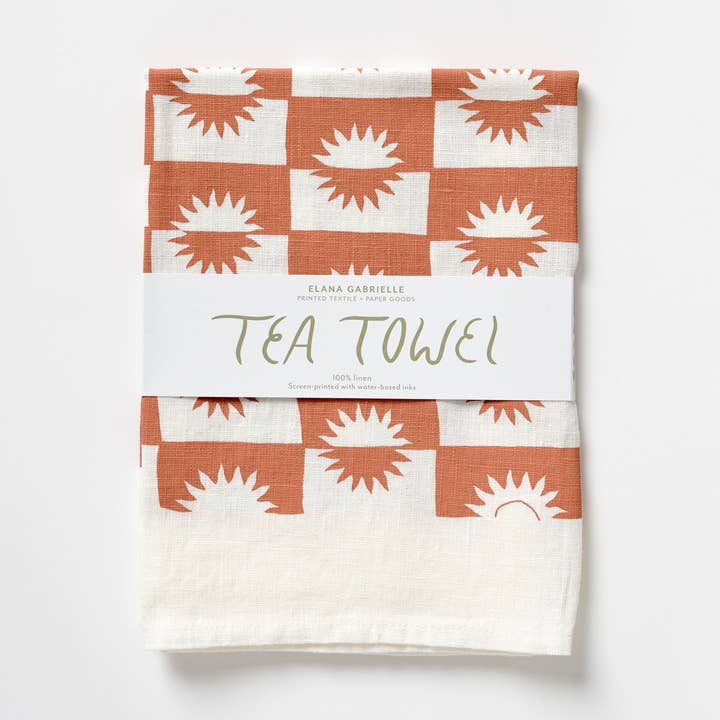 Sunrise Linen Tea Towel - Absorbent Towel, Graphic Sun Style for wholesale by Elana Gabrielle