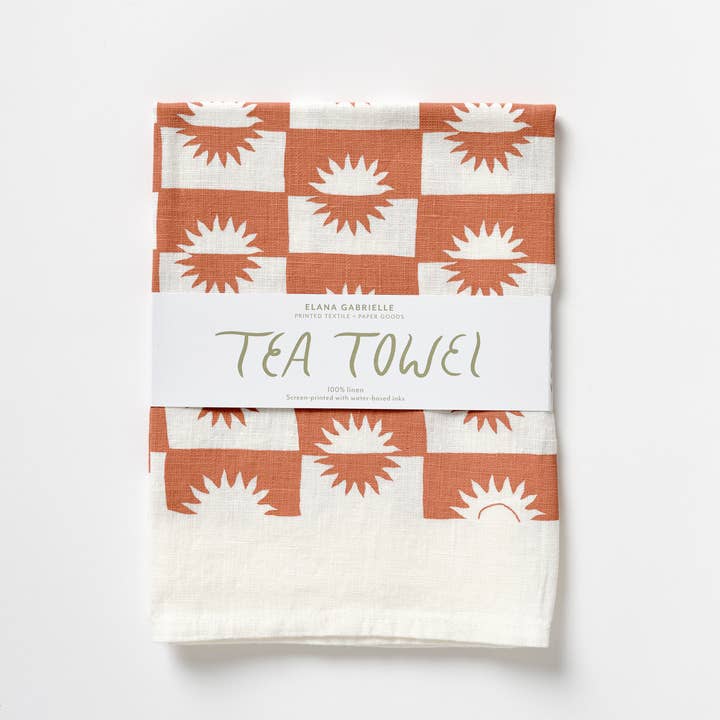 Sonnenaufgang Leinen Geschirrtuch - Saugfähiges Tuch, Grafischer Sonnenstil für den Großhandel von Elana Gabrielle