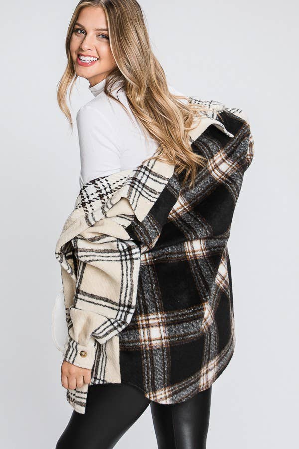 ELLEBORN - Wholesale Shirt Jacket/Shacket - Women's - PLAID JACKET WITH CONTRASTED BACK 
3248T-A42