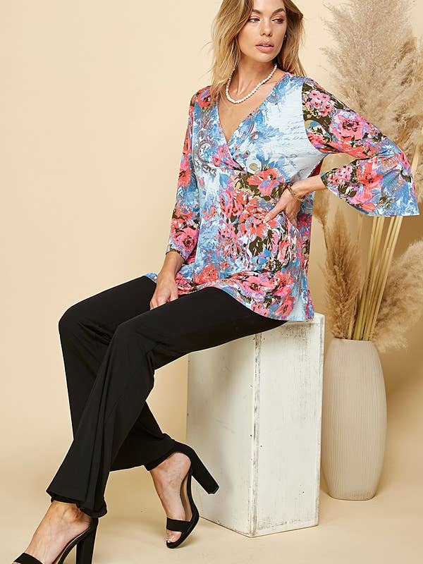 Shopin LA - Wholesale Tunic - Women's - SPT5198 - WOMEN FLORAL PRINT 3/4 SLEEVE TUNIC TOP18