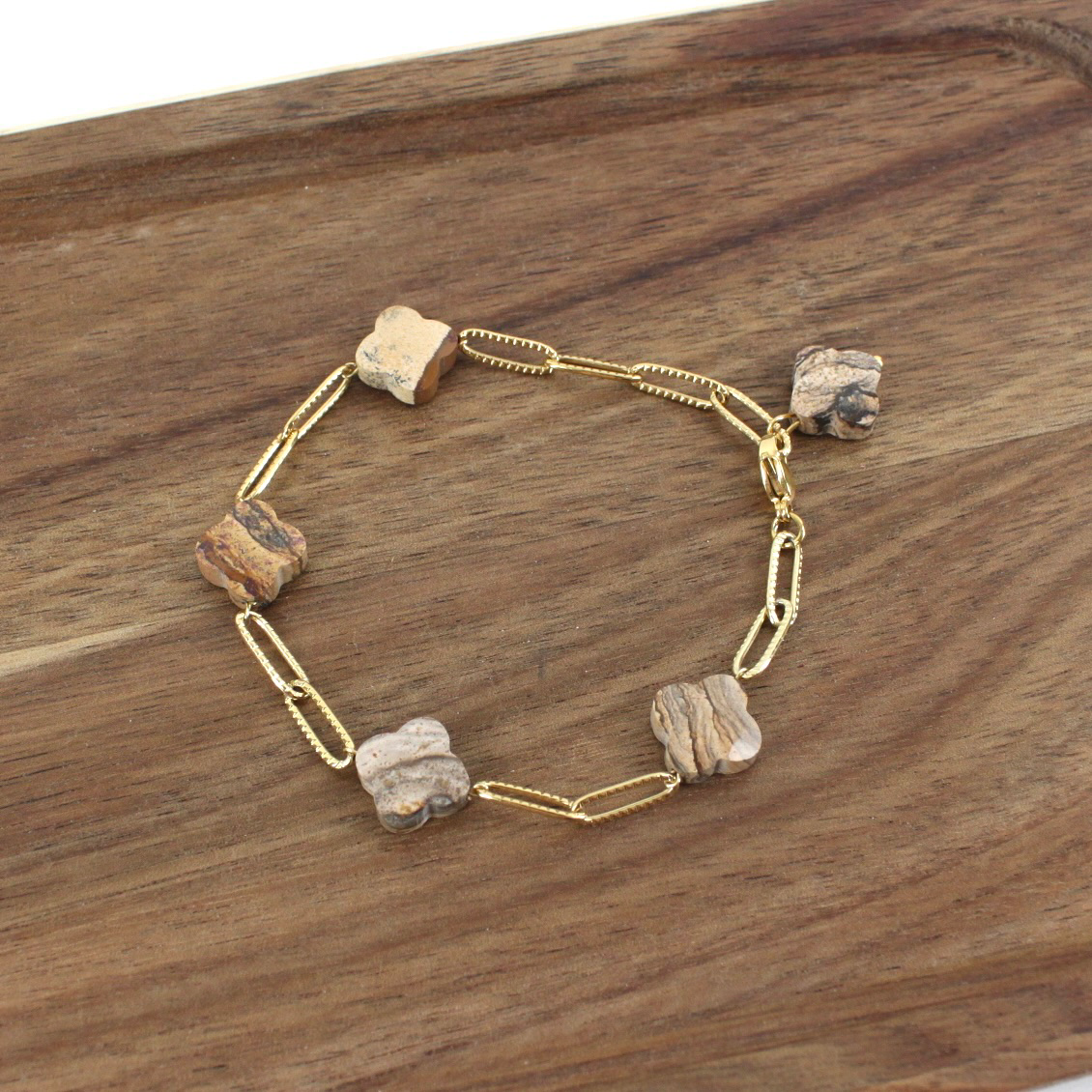 Pretty Persuasions - Vendita all'ingrosso Bracciali a catena e a maglie - B24045 Bracciale in acciaio inossidabile con 5 Clover Stone0