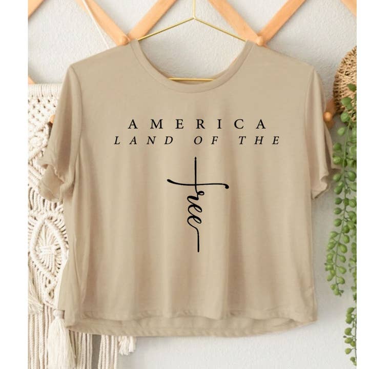 AMERIKA LAND AV DE FRIA GRAFISK CROP TOPP för wholesale av HRTandLUV