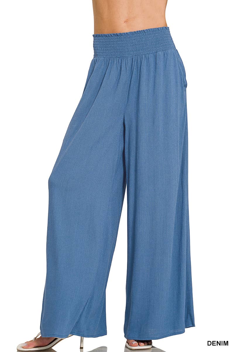 42POPS - Wholesale Pants - Women's - Smocked Waistband Wide Leg Pants w/ Pockets3