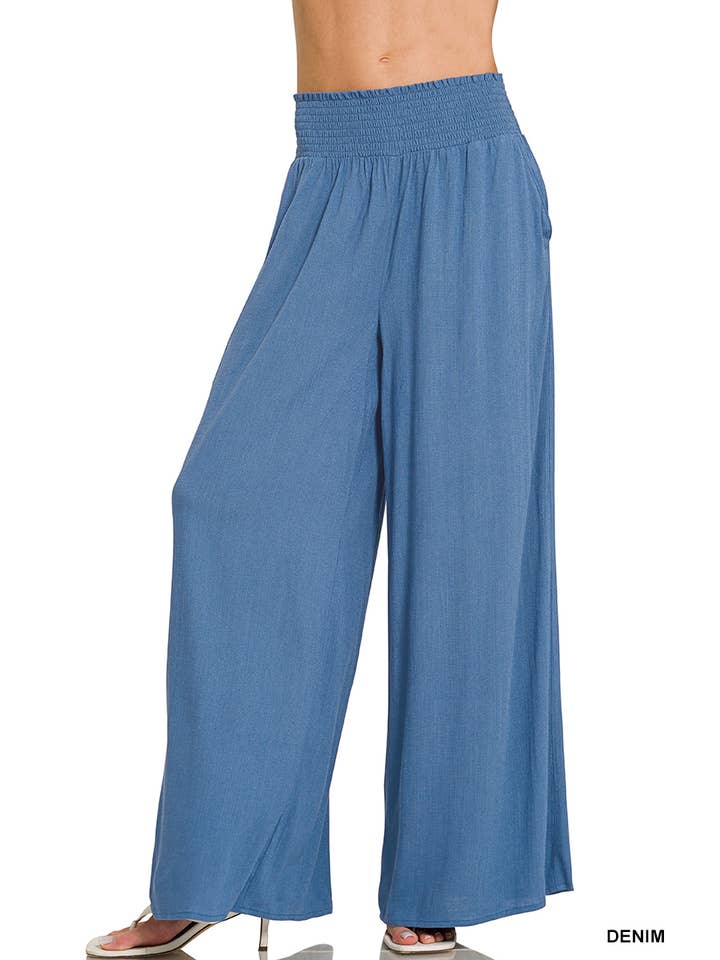 42POPS - Wholesale Pants - Women's - Smocked Waistband Wide Leg Pants w/ Pockets3