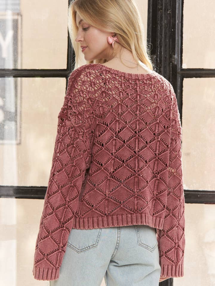 ADORA LA - Wholesale Knit Sweater - Women's - CESW3862- LONG SLEEVE DIAMOND KNIT CARDIGAN6