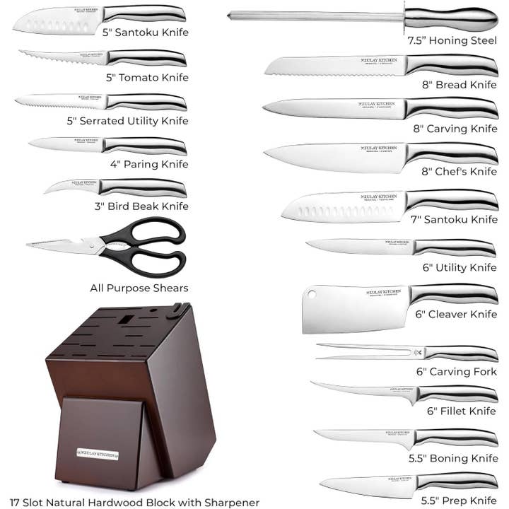 Zulay Kitchen – wholesale Knife set – Sharp Knife Block Set with Built In Sharpener - 18 Piece