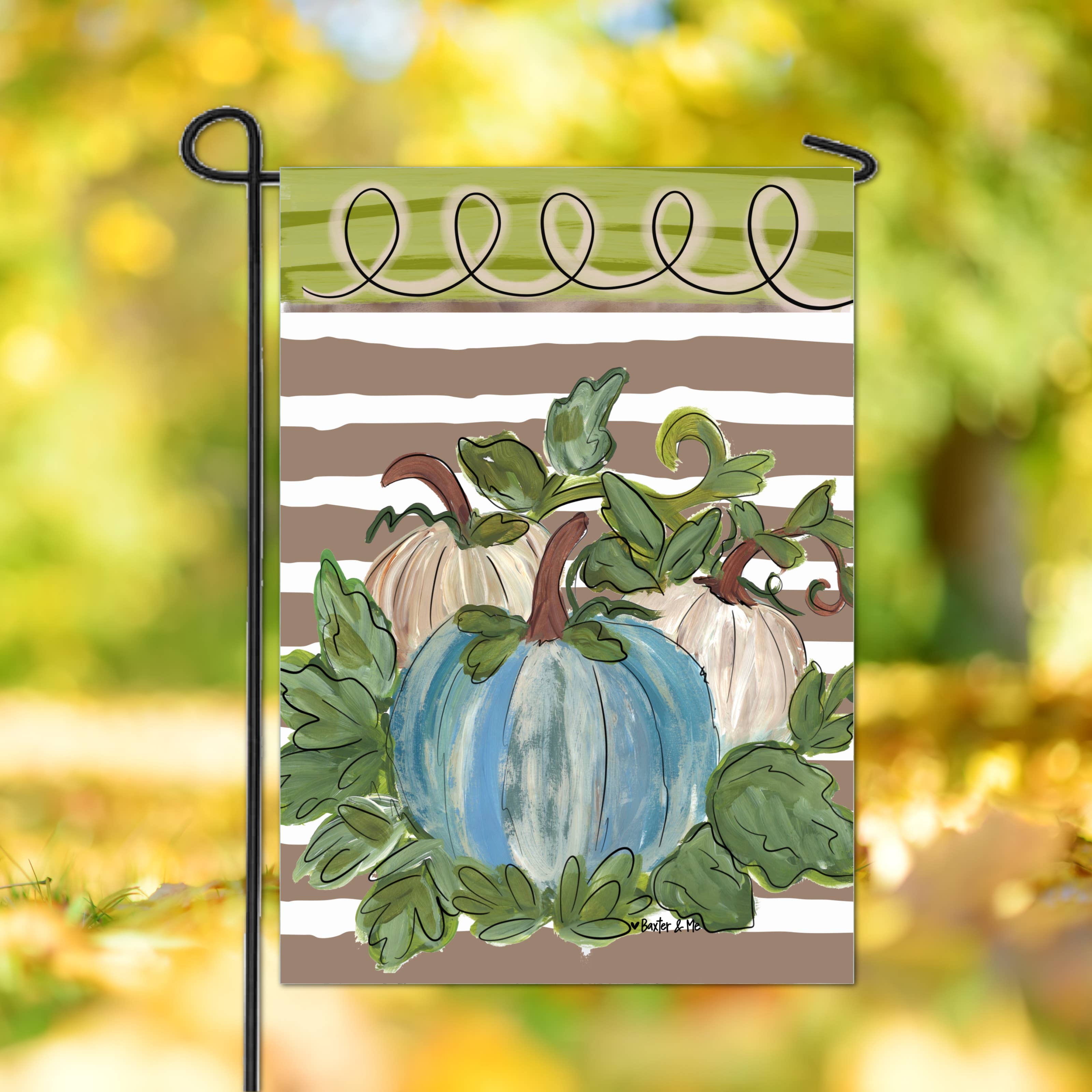 Baxter & Me - Wholesale Flag - Striped Harvest Blue and White Garden Flag0