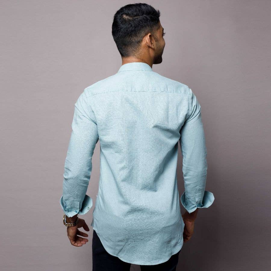 Stripes & Checks Inc - Wholesale Button Down Shirt - Men's - Light Green Linen Nehru Shirt2