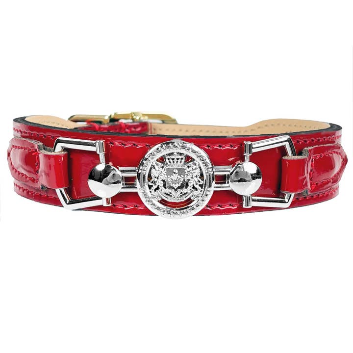 Dynasty Dog Collar in Red Patent & Nickel for wholesale by Hartman & Rose