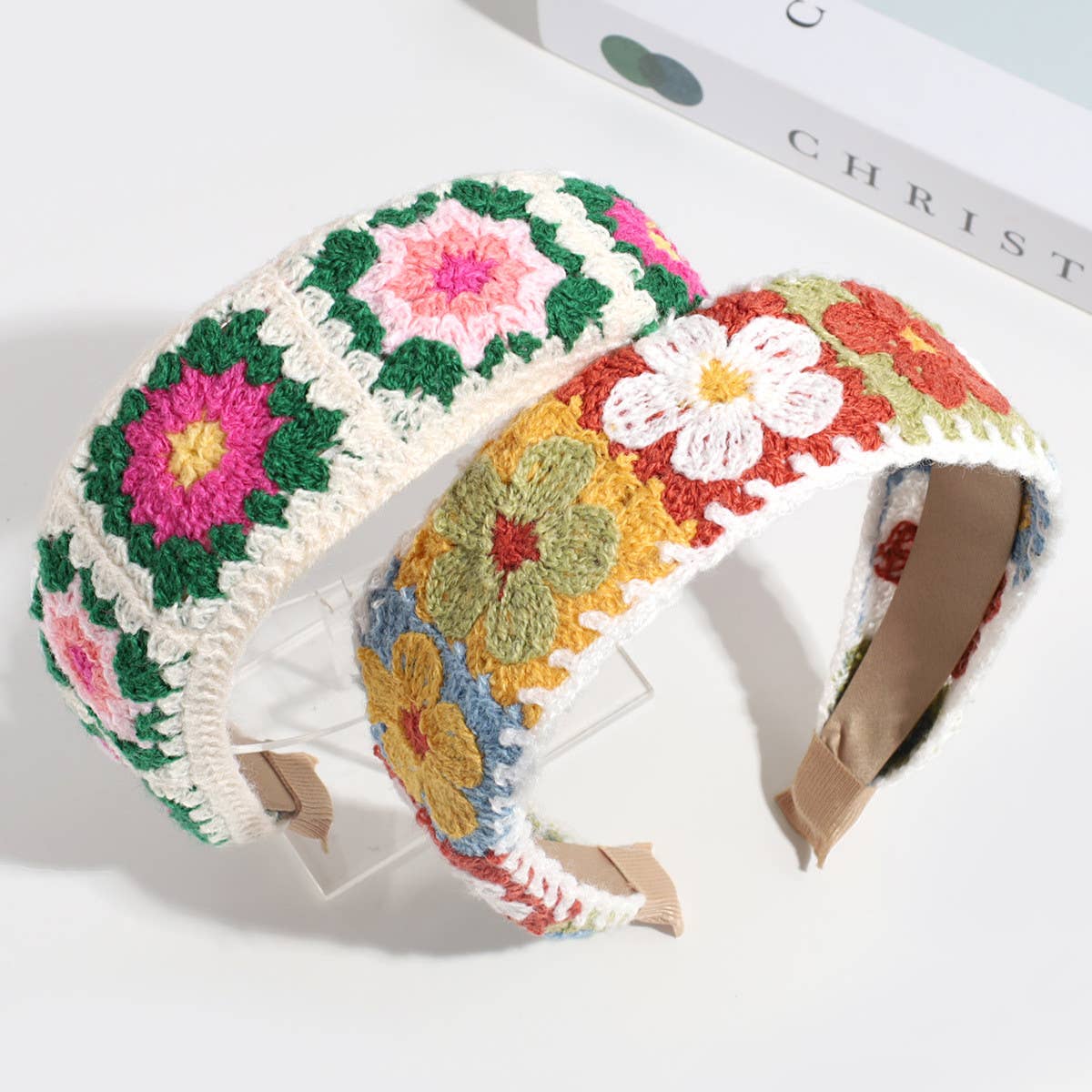 ACCITY - Wholesale Fashion Headband - Women's - PASTORAL STYLE KNITTED FLOWER BRAIDED HEADBAND_CWAHA22618