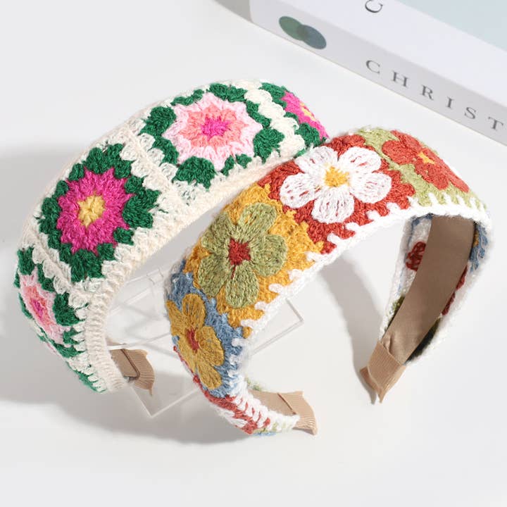 ACCITY - Wholesale Fashion Headband - Women's - PASTORAL STYLE KNITTED FLOWER BRAIDED HEADBAND_CWAHA22618