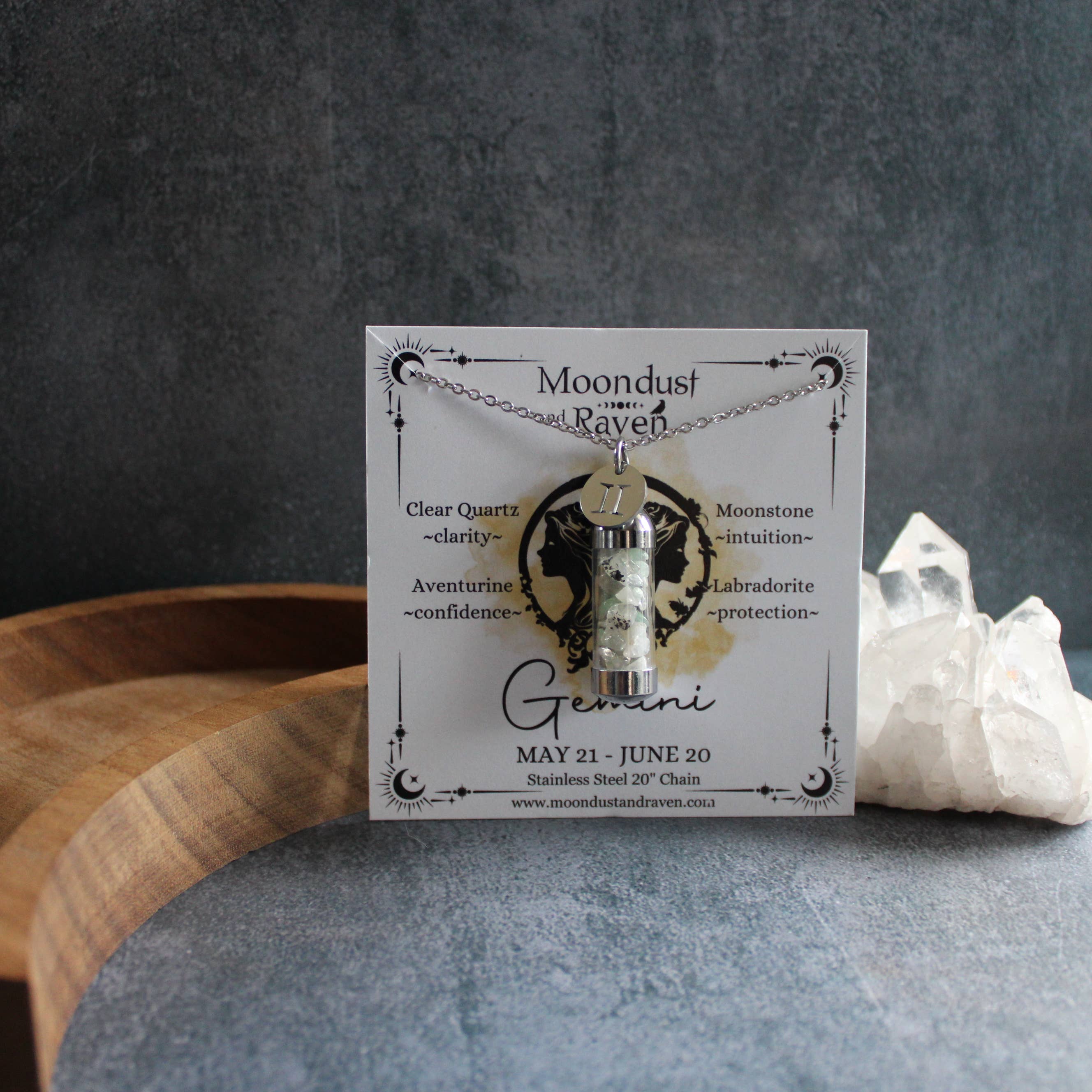 Moondust and Raven - Wholesale Pendant/Charm Necklace - Gemini Crystal Vial Necklace, Zodiac Astrology Witchy Gift 0