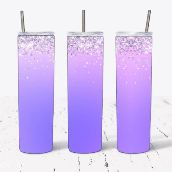 Gobelet violet ombré avec paillettes argentées pour la vente par BS Crafty Customs