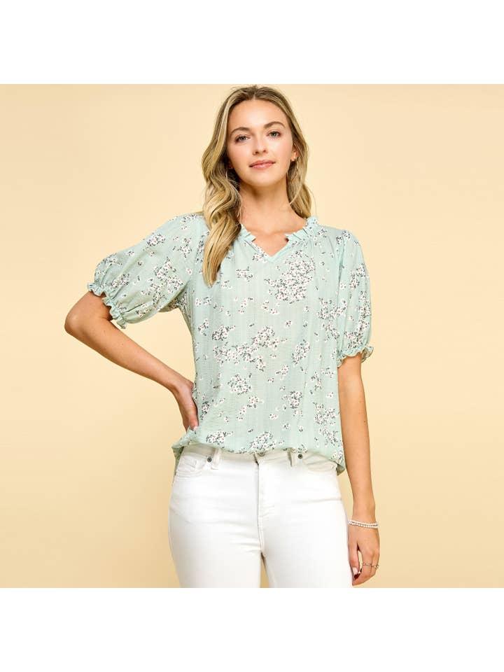 Butter Floral Top with Neck Tie Detail for wholesale on Faire