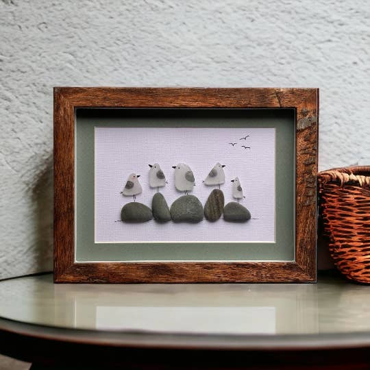 Five Sea Glass Seagulls on Rocks Family Picture for wholesale by Driftsea Creations