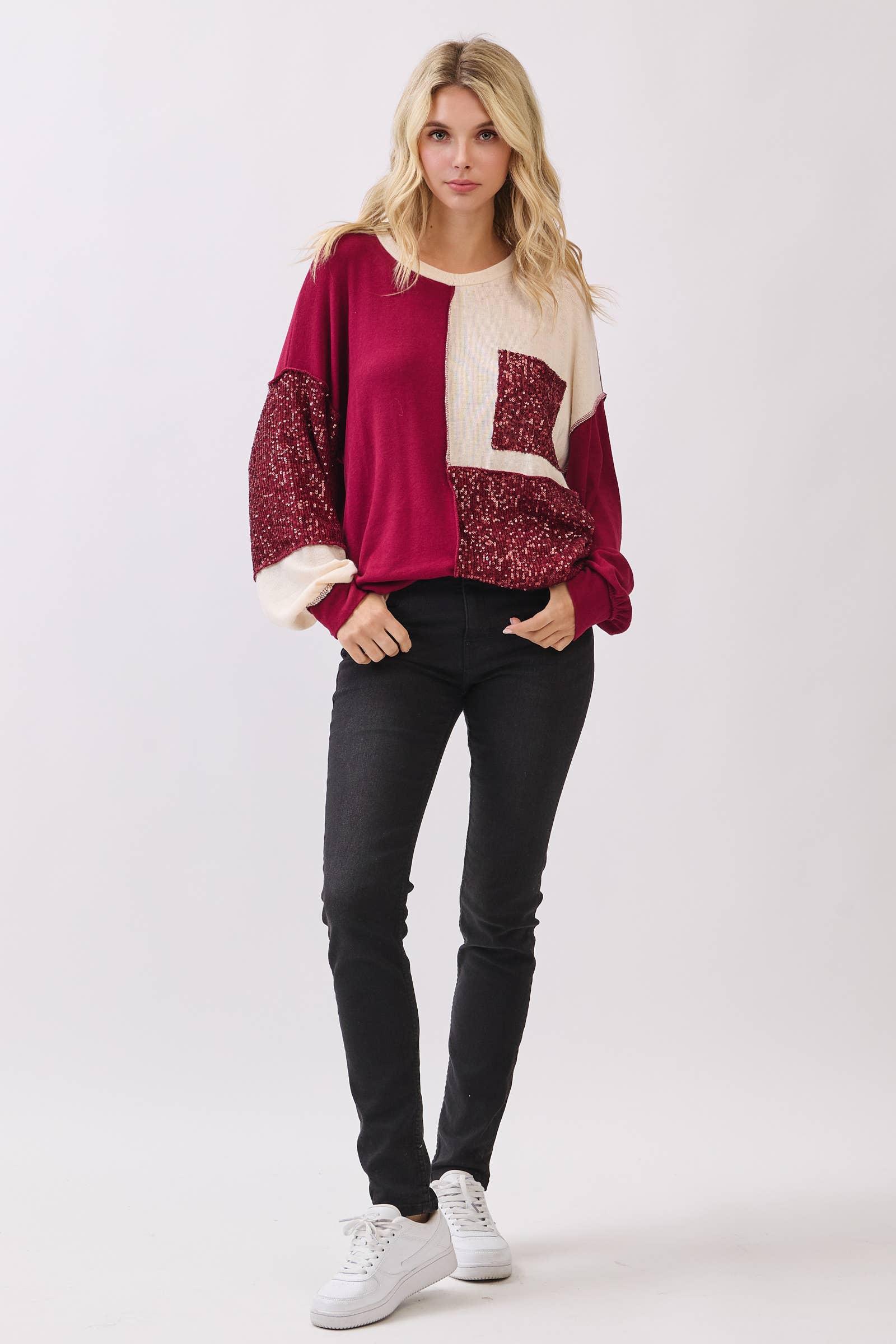 7th Ray – Sweatshirt - Mulher por atacado – Top de Manga Comprida com Bolso Patchwork de Lantejoulas T606011