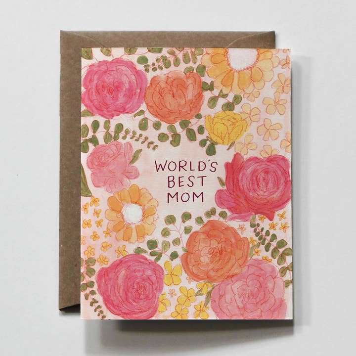 World's Best Mom | Pink Floral Mother's Day Card for wholesale by everglow handmade