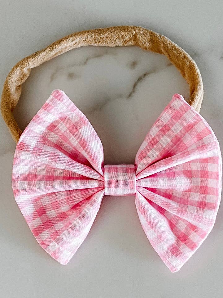 pinke Gingham-Schleife (Clip oder Nylon) für den Großhandel von Gingerly Sewn