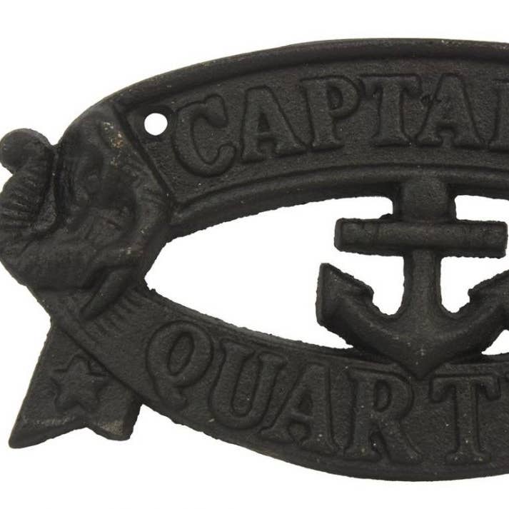Hampton Nautical - Wholesale Sign - Rustic Black Cast Iron Captains Quarters Sign 8"