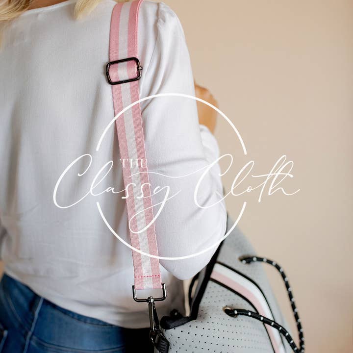 The Classy Cloth WS - Wholesale Beach Bag - Beach Tote Grey w Pink & White Center Stripe RTS2